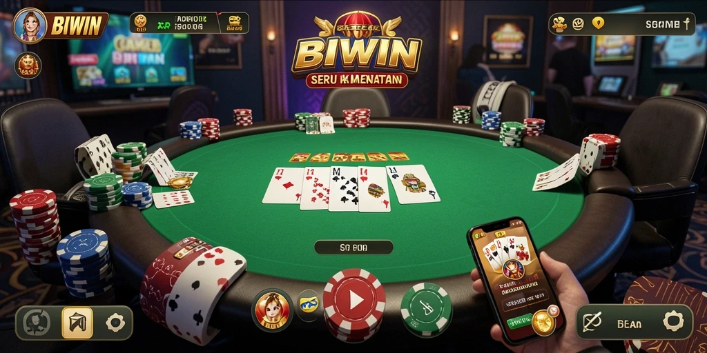 Tampilan gameplay mendebarkan dari aplikasi BIWIN Poker.