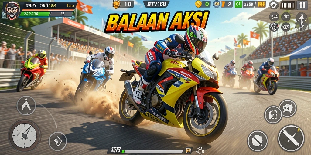 Gameplay menegangkan dalam balapan motor yang mengasyikkan.