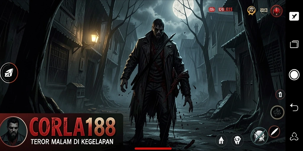 Screenshot gameplay CORLA188 dengan suasana horor yang mencekam.
