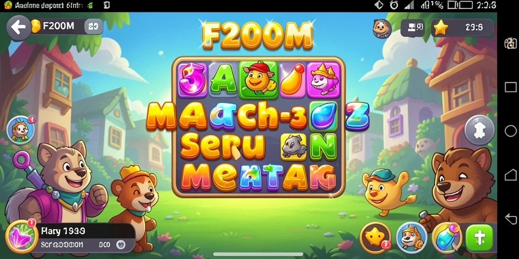 Tampilan menarik gameplay F200M saat menyusun batu permata.