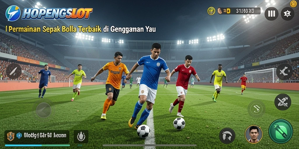 Screenshot gameplay HOPENGSLOT menampilkan aksi seru di lapangan sepak bola.