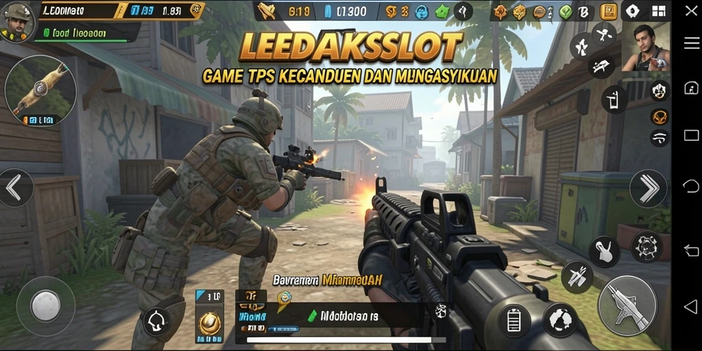 Screenshot utama LEDAKSLOT menampilkan aksi intens dalam permainan TPS.