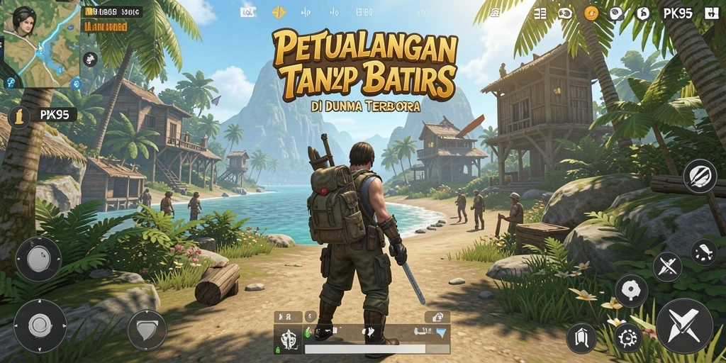 Tangkapan layar gameplay PK95 yang menunjukkan petualangan di dunia terbuka.