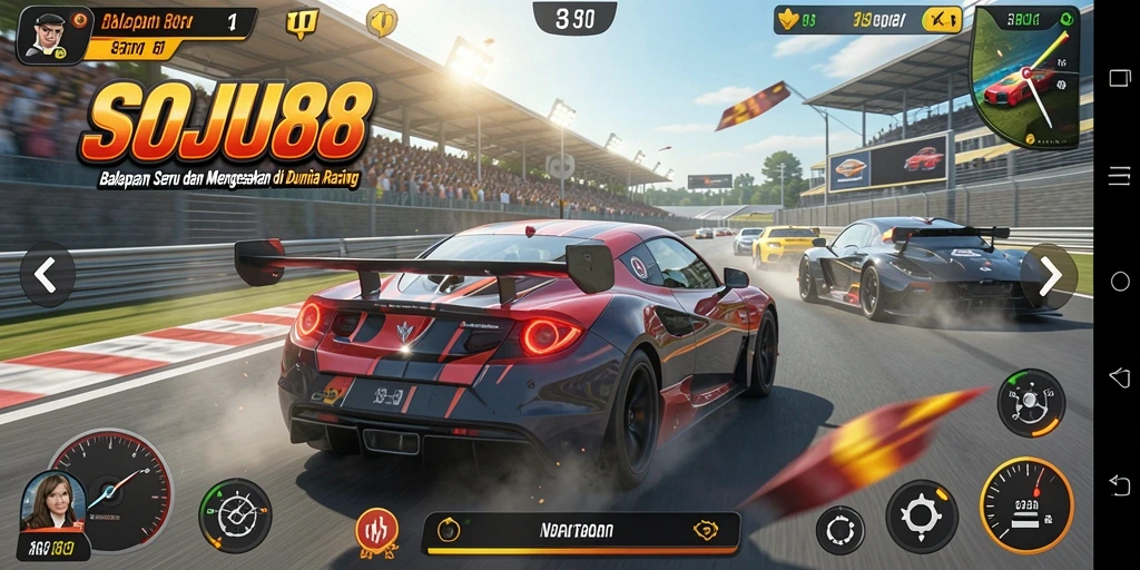 Tampilan gameplay balapan yang seru di SOJU88.